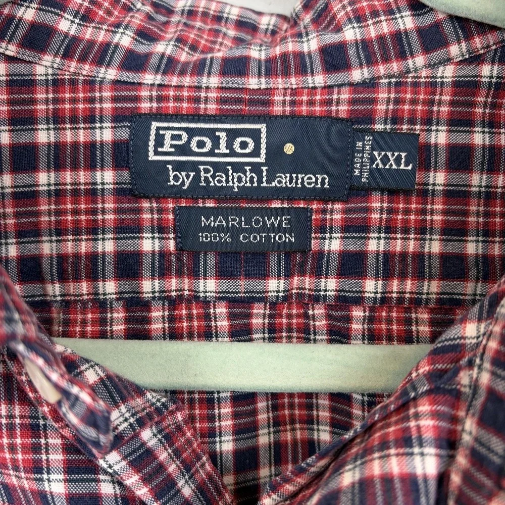 Polo Ralph Lauren Shirt Mens‎ 2XL Red Blue Plaid Marlowe Button Front Cotton